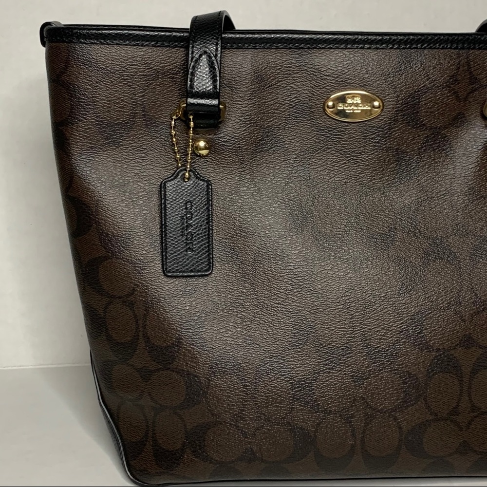 COACH Brown and Black Leather Shoulder Bag Purse - Picture 2 of 10